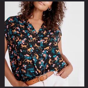 Anthropologie Maeve Safari Jungle Print Monkey Blouse, Sz S